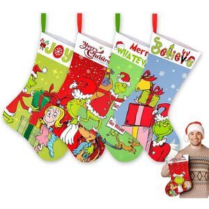 4 Packs Christmas Stockings Green 20 inch Large Double-Layer Hanging Ornaments